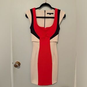 Women’s French Connection colour block body-con cap sleeve dress, size US 4
